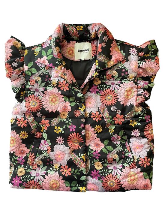 &Merci Jackets & Blazers - &merci Floral Puffer Vest Ruffle Flutter Sleeve Snap Front Size Small